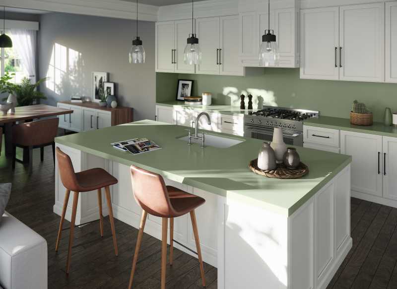 Silestone Sunlit Days Posidonia Green Kitchen