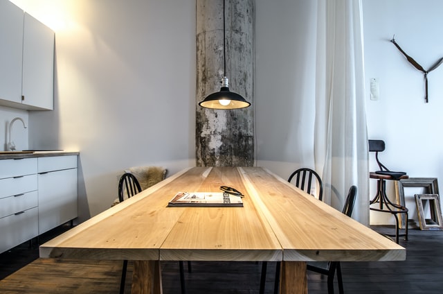 A wooden dining table